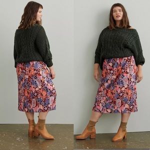 Anthropologie Maeve Tilda Pleated Velvet Multi-color Floral Midi Skirt Size 1X